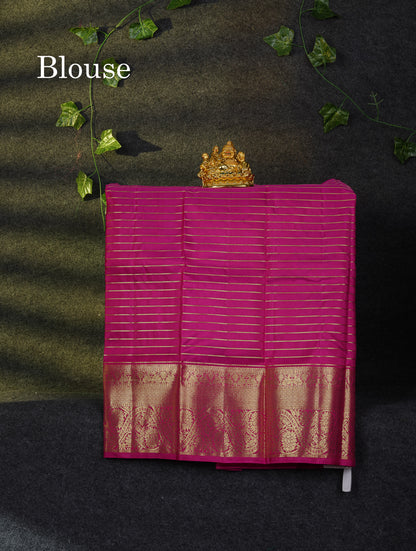 Beautiful Pure Silk Pattu Pavadai Checks With Butta (Dark Magenta) With Contrast Magenta Pink Blouse 27"