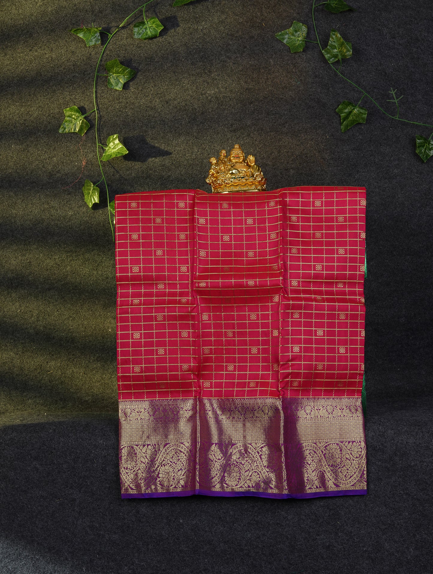 Beautiful Pure Silk Pattu Pavadai Checks With Butta (Dark Magenta) With Contrast Magenta Pink Blouse 27"