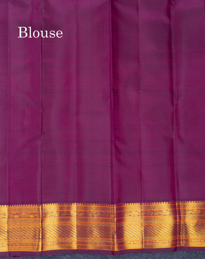 Mustard Yellow Pure Kanjivaram Silk Saree With Contrast Dark Purple Traditional Border