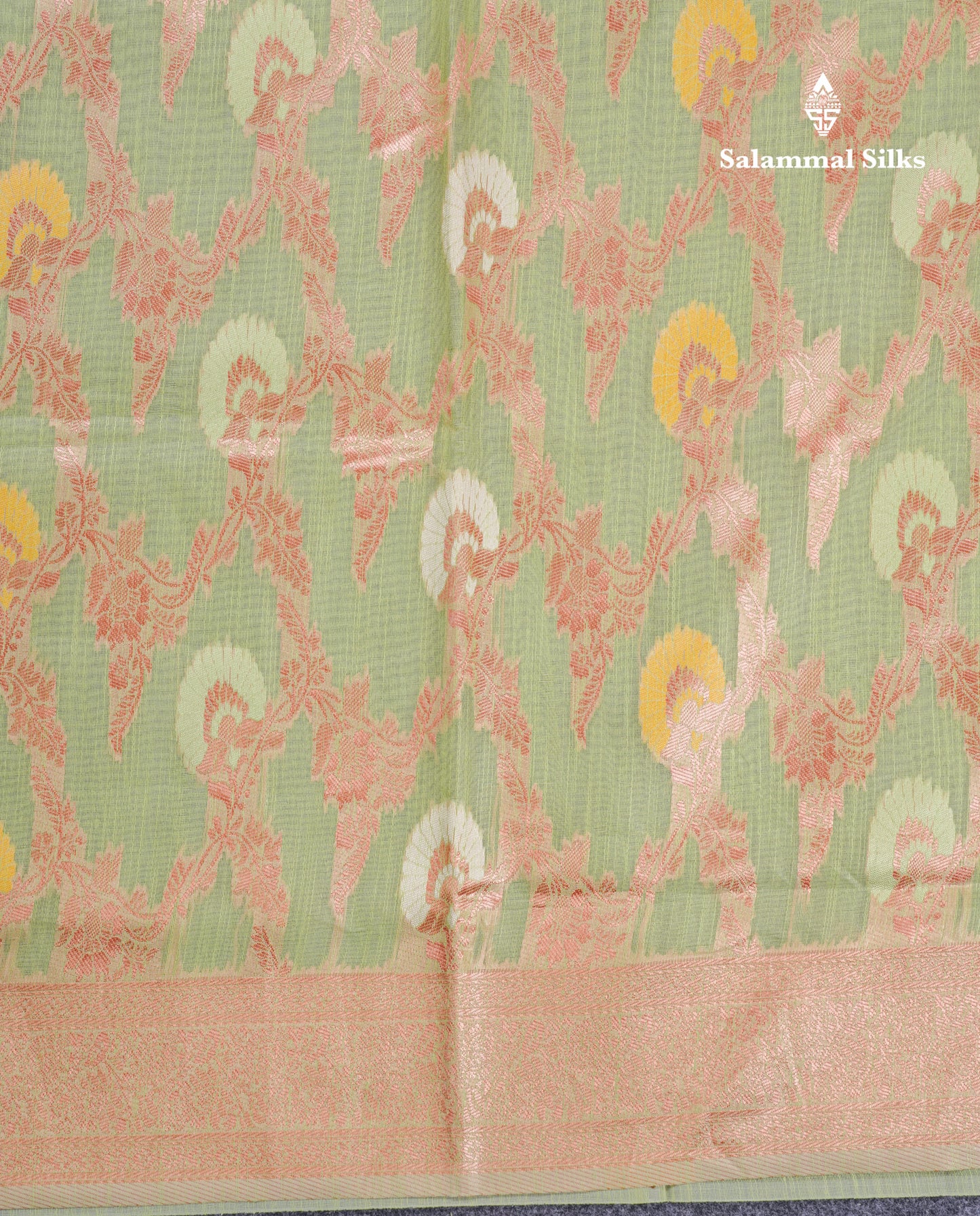 Light Green Meenakari Work Cotton Mix Saree With Self Blouse