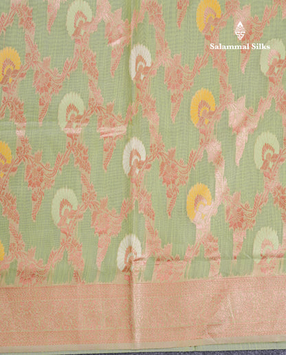 Light Green Meenakari Work Cotton Mix Saree With Self Blouse