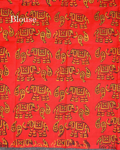 South Cotton Saree - Mustard Yellow Printed Saree With Contrast Orange Blouse