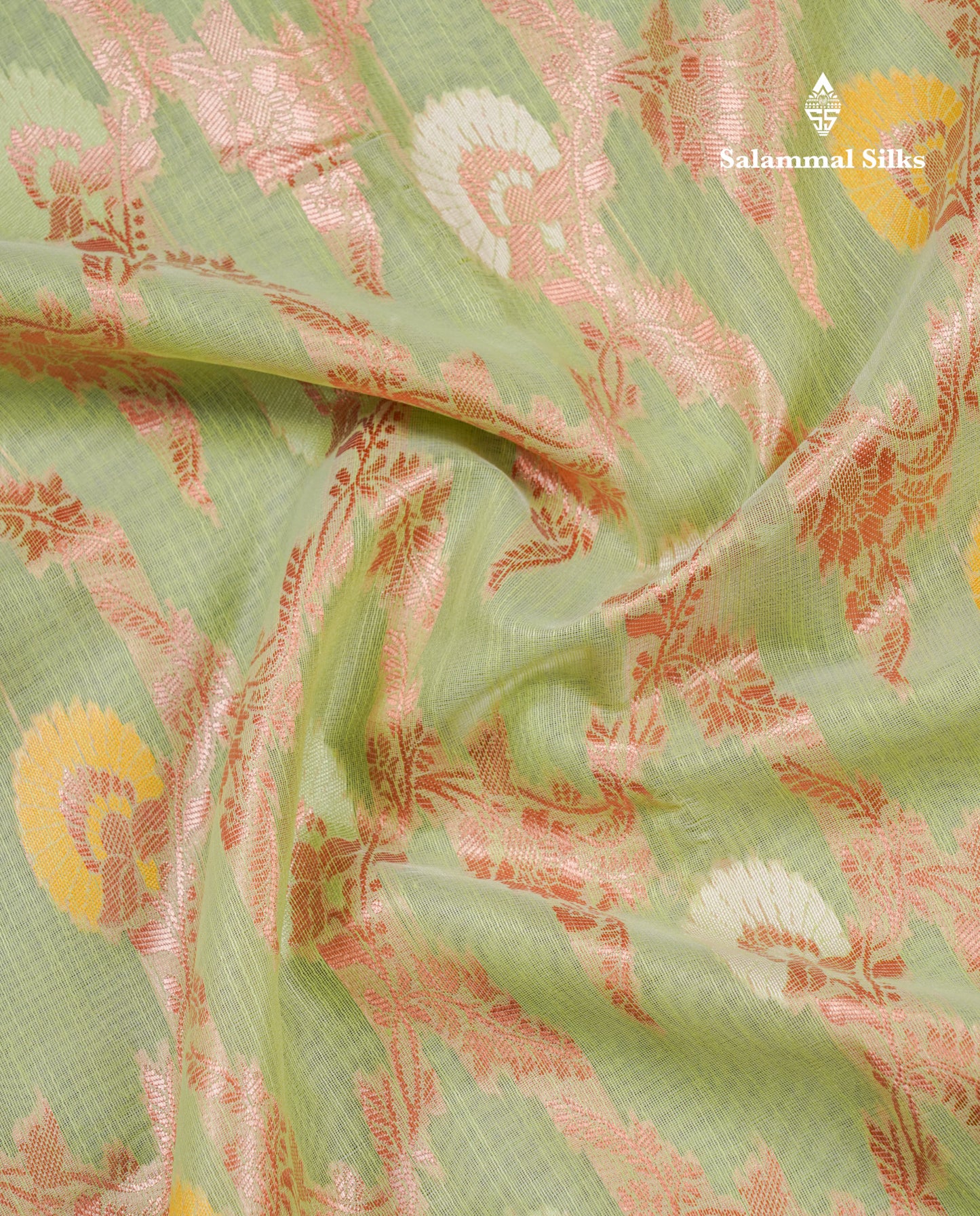 Light Green Meenakari Work Cotton Mix Saree With Self Blouse