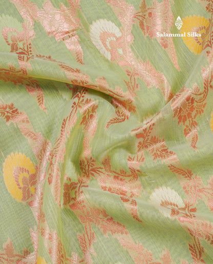Light Green Meenakari Work Cotton Mix Saree With Self Blouse