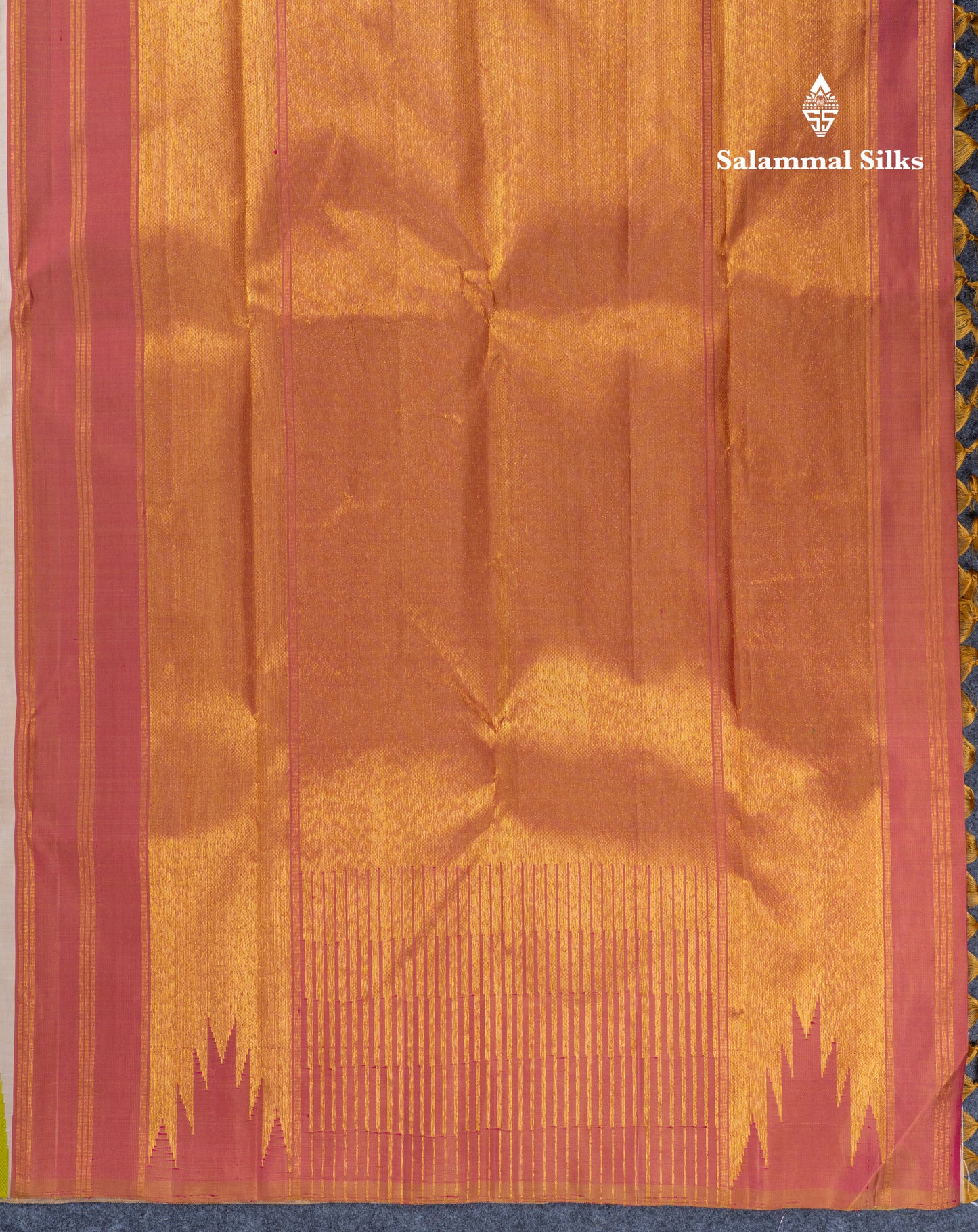 Cream Sandal Beautiful Pure Kanjivaram Silk Saree With Traditional 8 Kol Temple Border