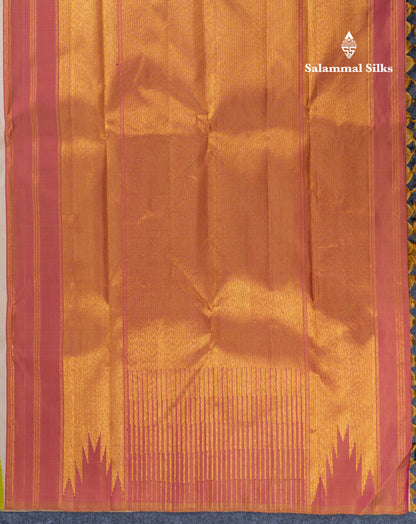 Cream Sandal Beautiful Pure Kanjivaram Silk Saree With Traditional 8 Kol Temple Border