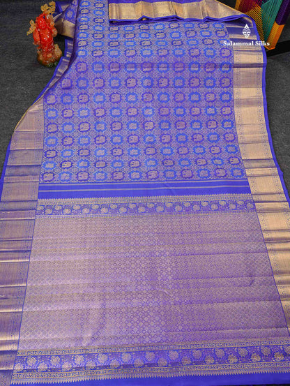 Bridal Pure Kanjivaram Silk Saree - Dual Tone Royal Blue Mayil & Elephant Motifs With Traditional Border