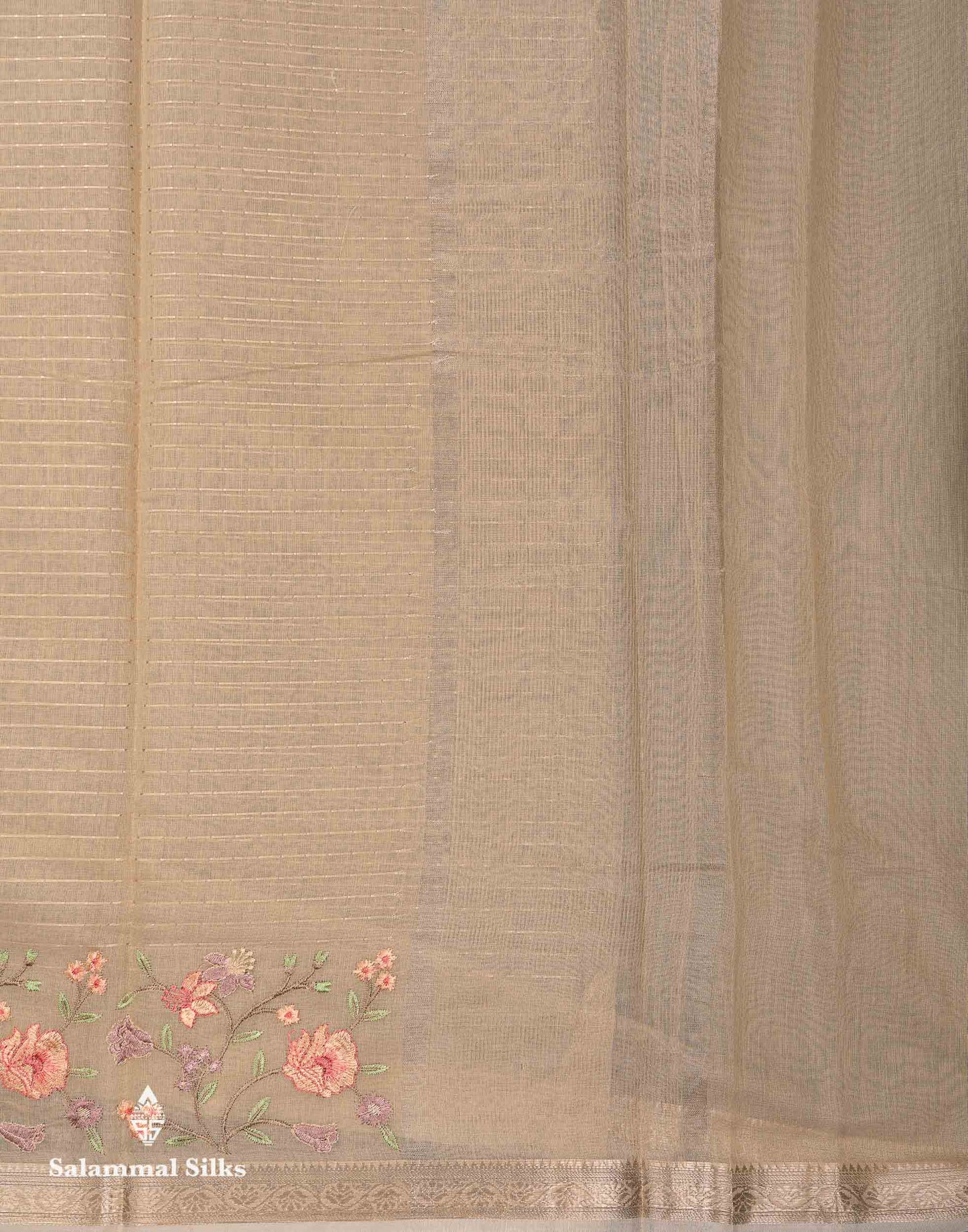 Beautiful Light Pink Zari Lines Cotton Mix Fancy Saree With Embroidery Floral Design & Small Zari Border