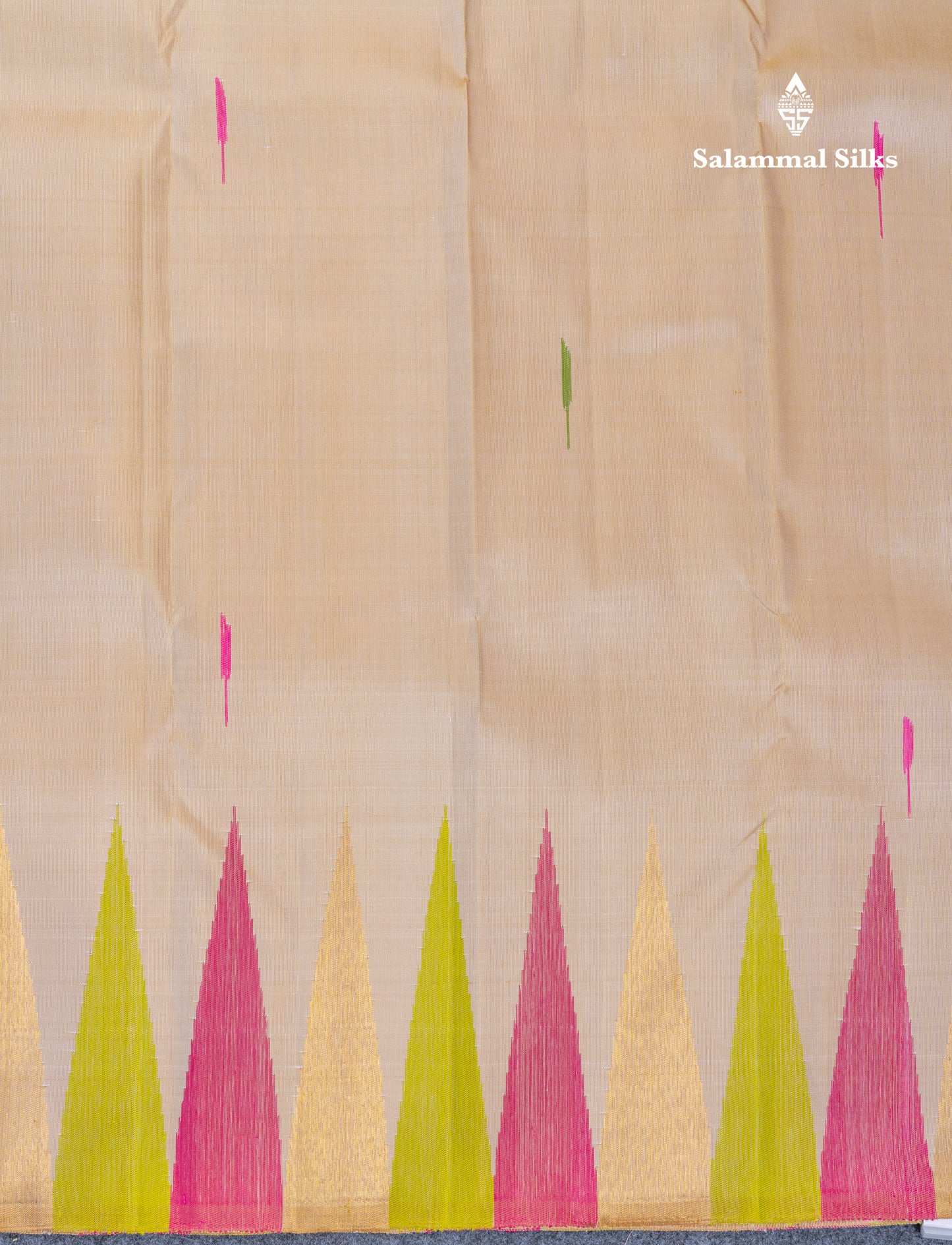 Cream Sandal Beautiful Pure Kanjivaram Silk Saree With Traditional 8 Kol Temple Border