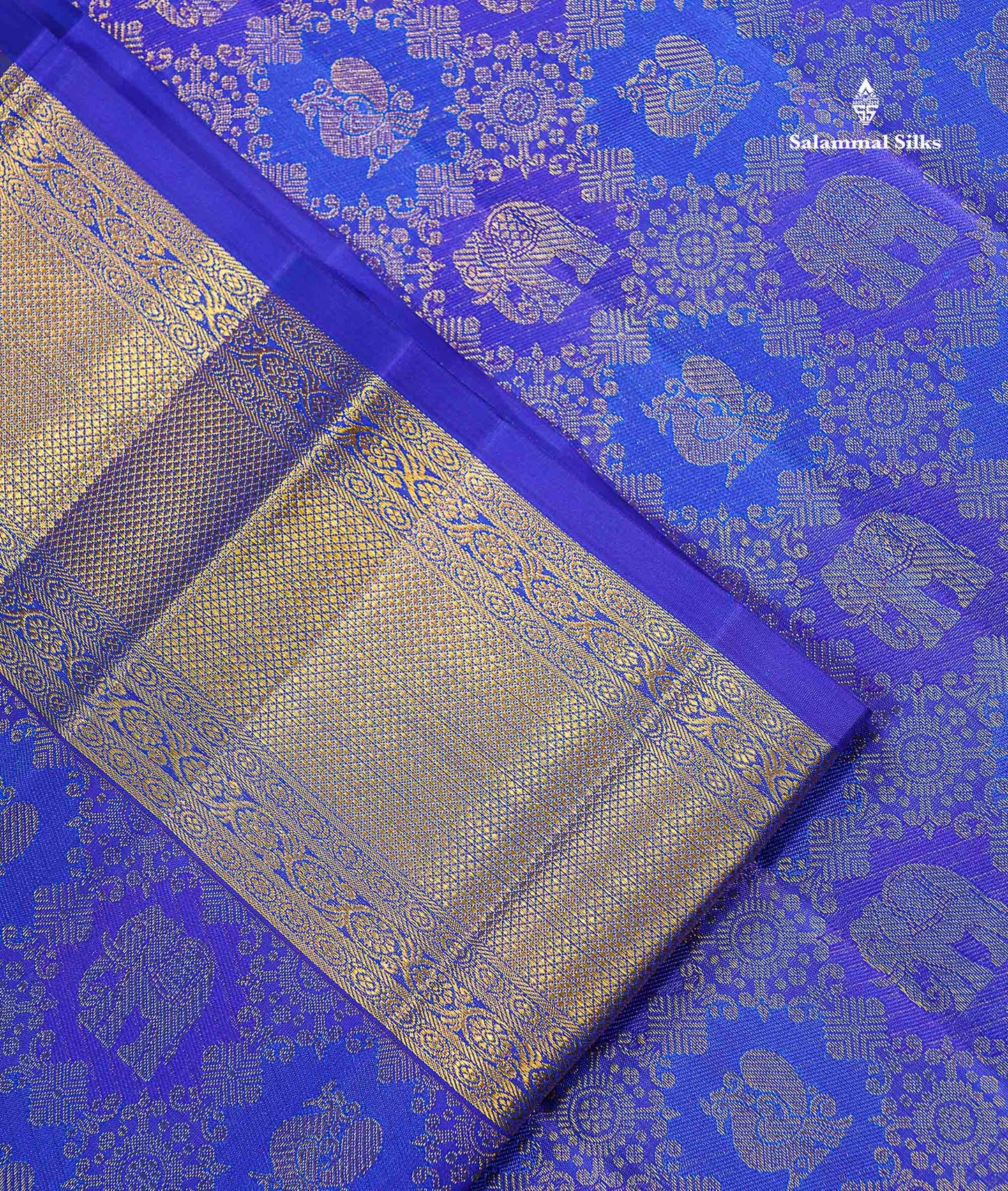 Bridal Pure Kanjivaram Silk Saree - Dual Tone Royal Blue Mayil & Elephant Motifs With Traditional Border