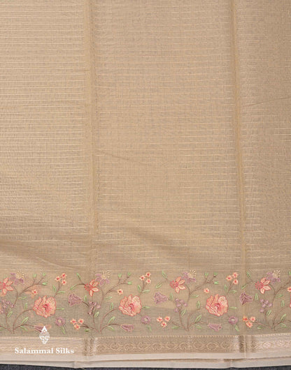 Beautiful Light Pink Zari Lines Cotton Mix Fancy Saree With Embroidery Floral Design & Small Zari Border