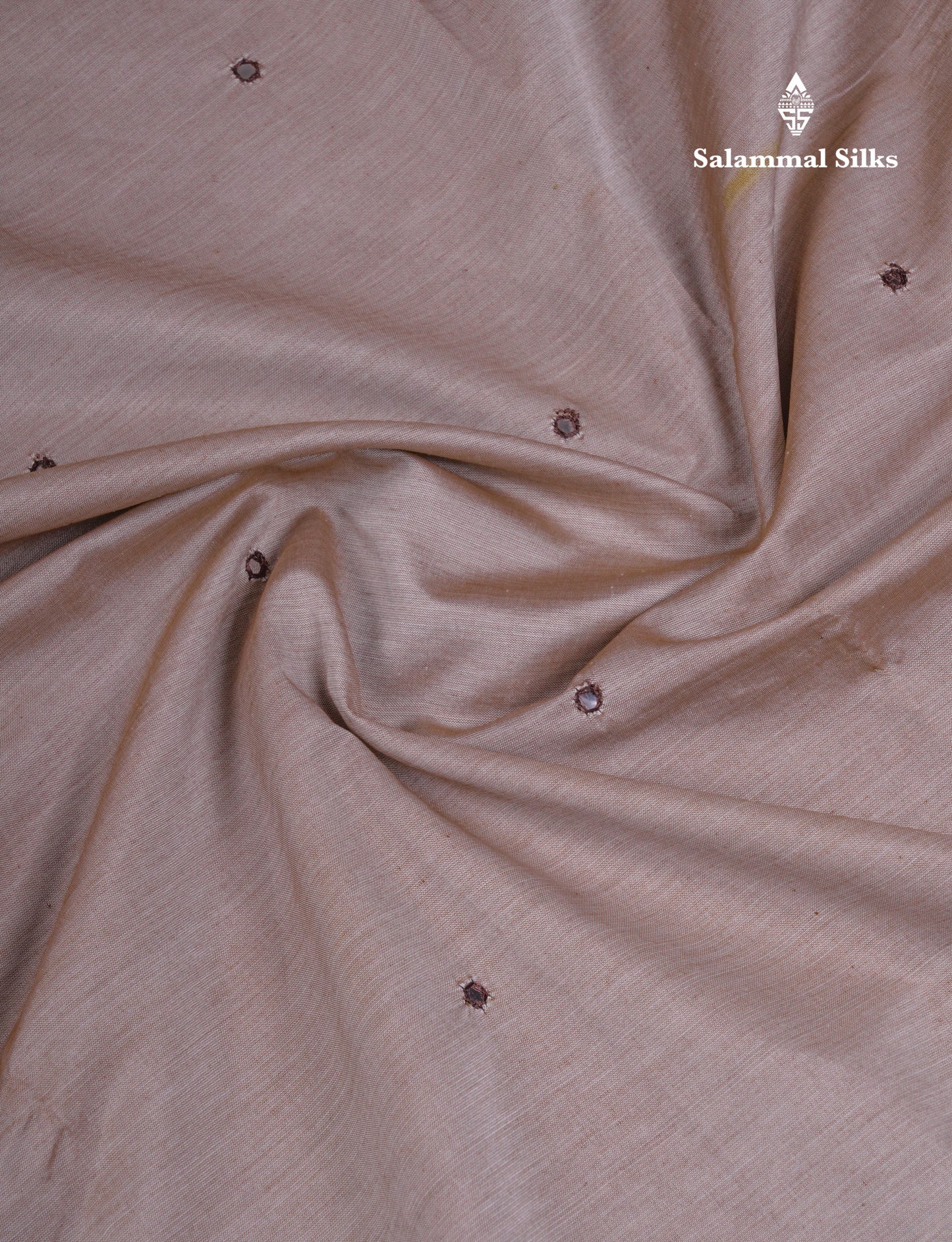 Beautiful Cream Sandal Mirror Work South Cotton Printed Saree With Contrast Brown Blouse