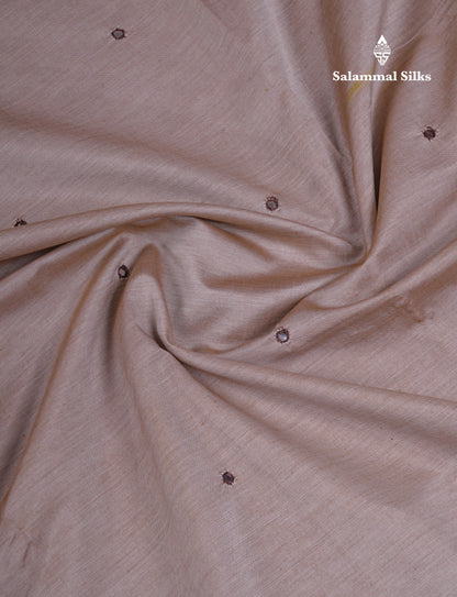 Beautiful Cream Sandal Mirror Work South Cotton Printed Saree With Contrast Brown Blouse