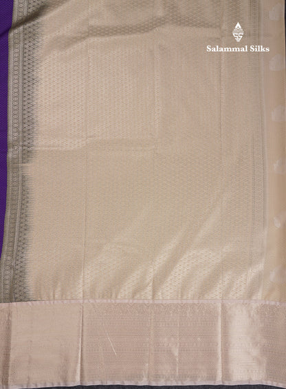 Beautiful Violet Semi Silk Saree With Contrast Cream Sandal Traditional Evening Morning Border