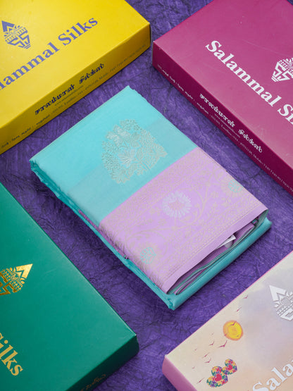 Sea Green Semi Silk Saree With Contrast Lavender Border