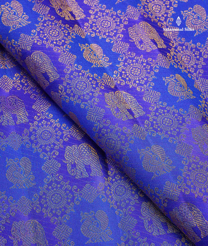 Bridal Pure Kanjivaram Silk Saree - Dual Tone Royal Blue Mayil & Elephant Motifs With Traditional Border