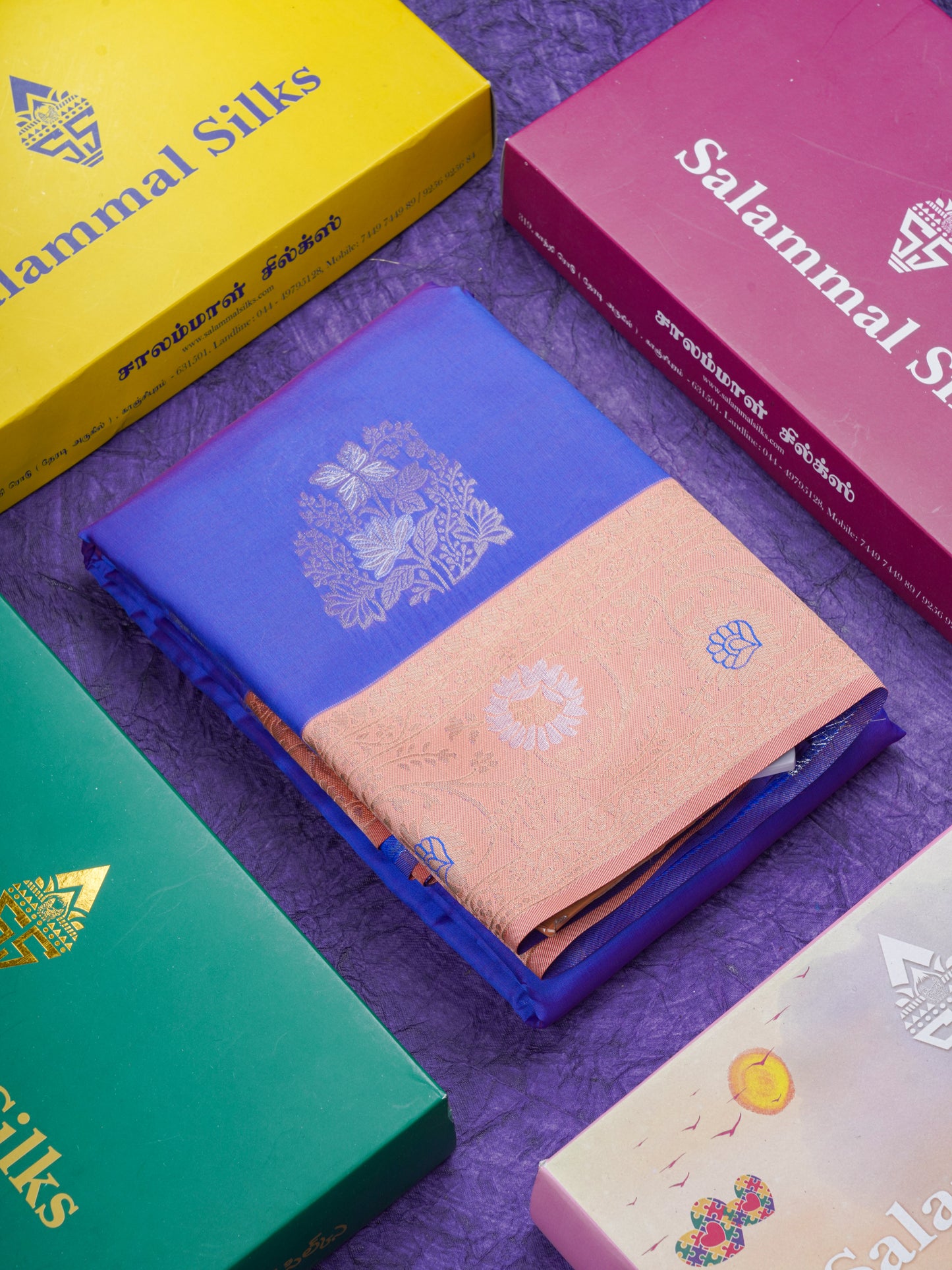 Sea Green Semi Silk Saree With Contrast Lavender Border