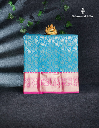 Semi Silk Pattu Pavadai (Ramar Blue) with Pink Blouse 26"