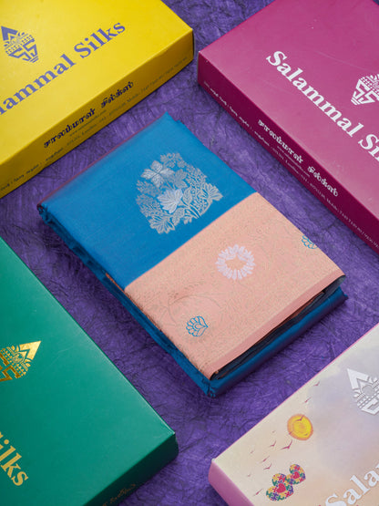 Sea Green Semi Silk Saree With Contrast Lavender Border