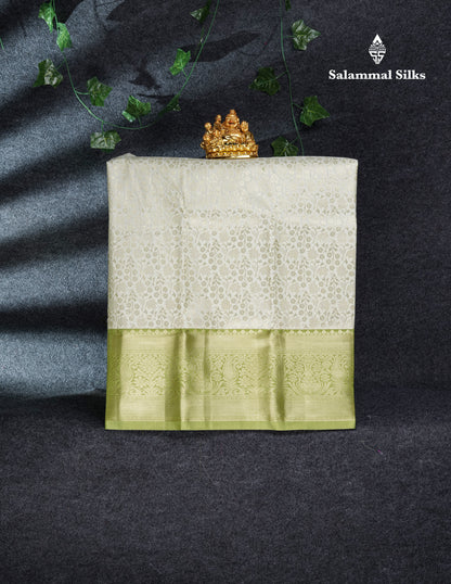 Semi Silk Pattu Pavadai (Half White) with Pista Green Blouse 27"