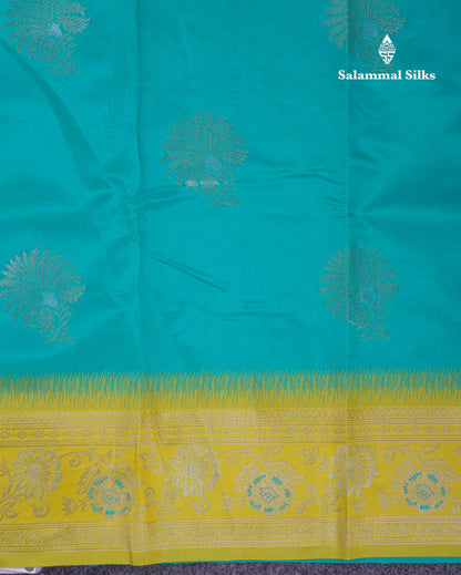 Beautiful Sapphire Blue Semi Silk Saree With Contrast Manthulir Green Fancy Border