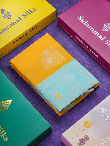 Sea Green Semi Silk Saree With Contrast Lavender Border