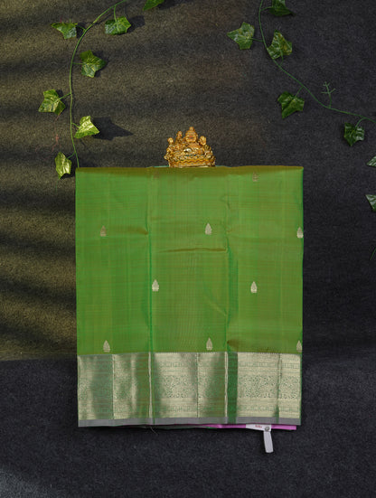 Beautiful Pure Silk Pattu Pavadai (Manthulir Green) With Contrast Light Pink Blouse 27"