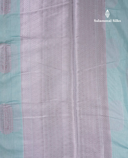 Pastel Blue Cotton Mix Saree With Small Zari Border