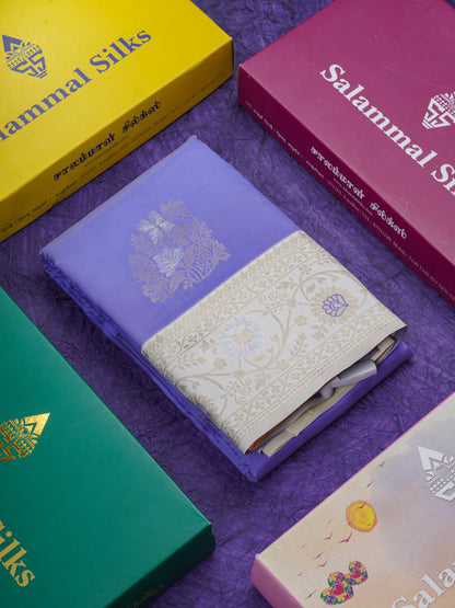 Sea Green Semi Silk Saree With Contrast Lavender Border