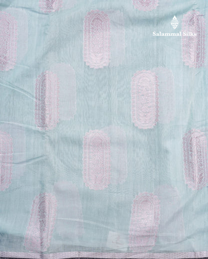 Pastel Blue Cotton Mix Saree With Small Zari Border