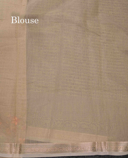 Beautiful Light Pink Zari Lines Cotton Mix Fancy Saree With Embroidery Floral Design & Small Zari Border