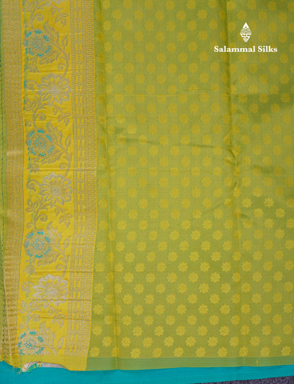 Beautiful Sapphire Blue Semi Silk Saree With Contrast Manthulir Green Fancy Border
