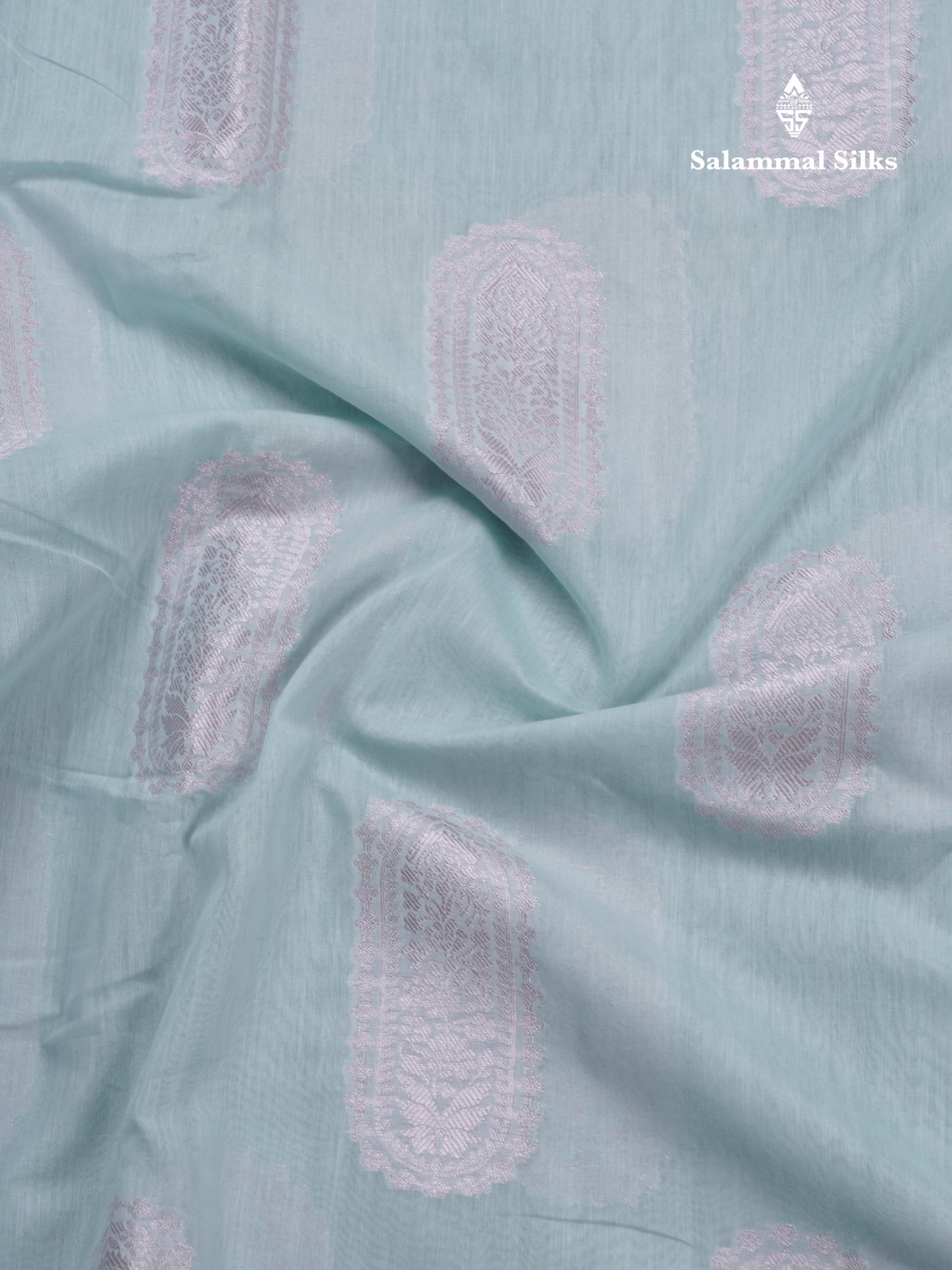 Pastel Blue Cotton Mix Saree With Small Zari Border