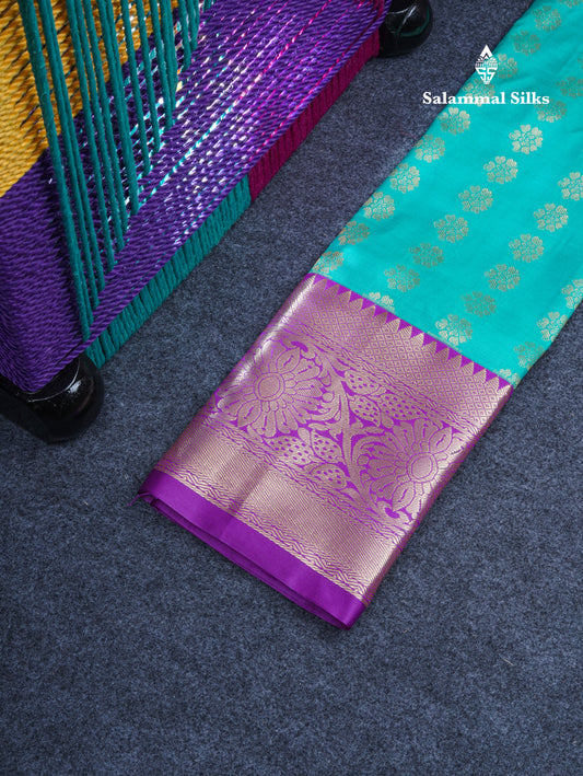 Semi Silk Pattu Pavadai (Sapphire Green) with Purple Blouse 27"