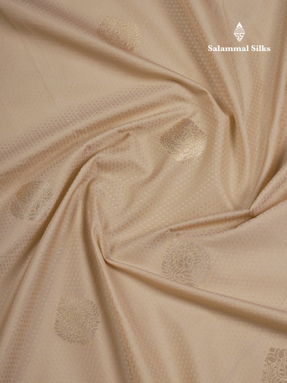 Beautiful Cream Sandal Semi Silk Saree With Contrast Dark Brown Traditional Border