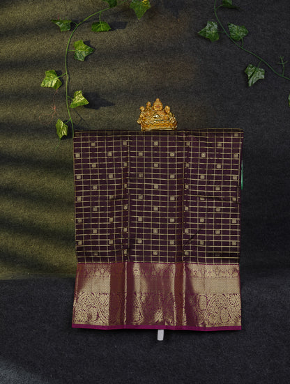 Beautiful Pure Silk Pattu Pavadai Checks With Butta (Dark Magenta) With Contrast Magenta Pink Blouse 27"