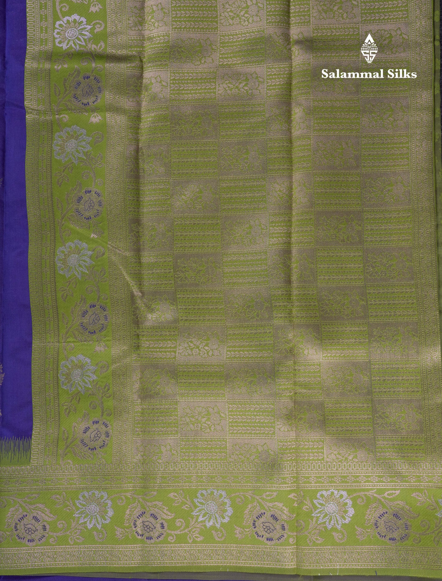 Beautiful Sapphire Blue Semi Silk Saree With Contrast Manthulir Green Fancy Border