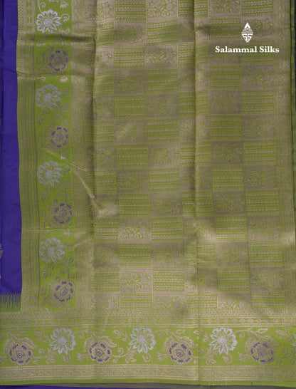 Beautiful Sapphire Blue Semi Silk Saree With Contrast Manthulir Green Fancy Border