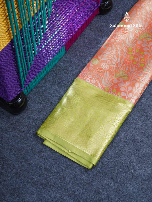 Semi Silk Pattu Pavadai Tissue (Orange) with Pista Green Blouse 27"