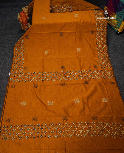 South Cotton Saree - Mustard Yellow Printed Saree With Contrast Cream White Blouse