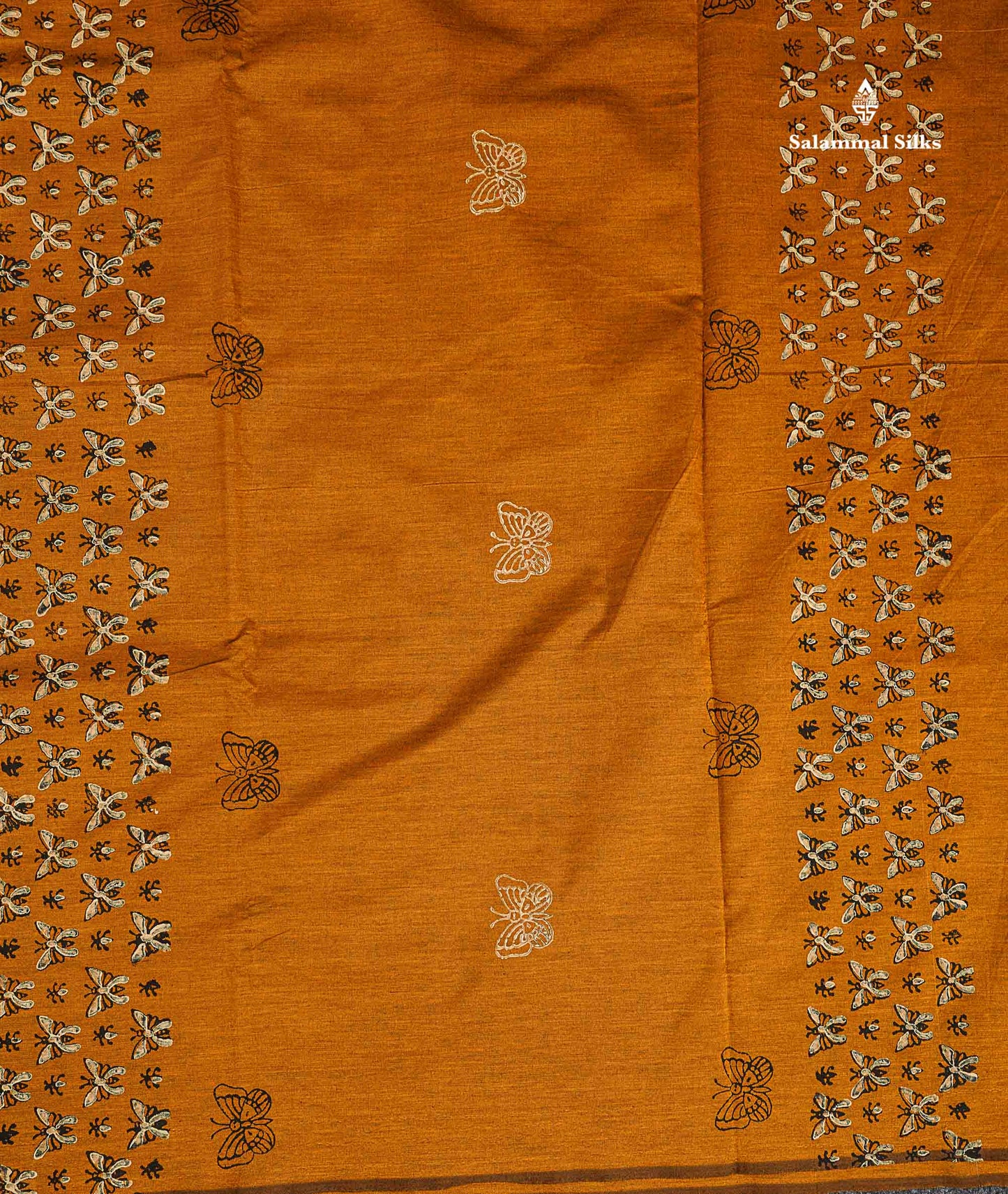 South Cotton Saree - Mustard Yellow Printed Saree With Contrast Cream White Blouse