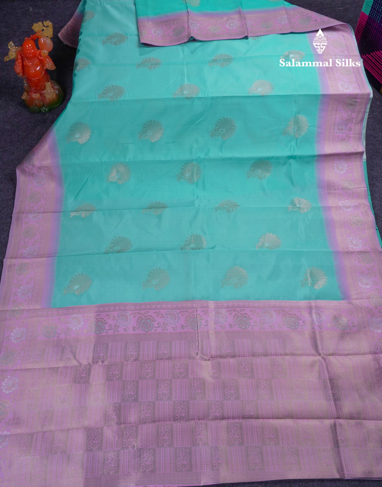 Beautiful Sapphire Blue Semi Silk Saree With Contrast Manthulir Green Fancy Border