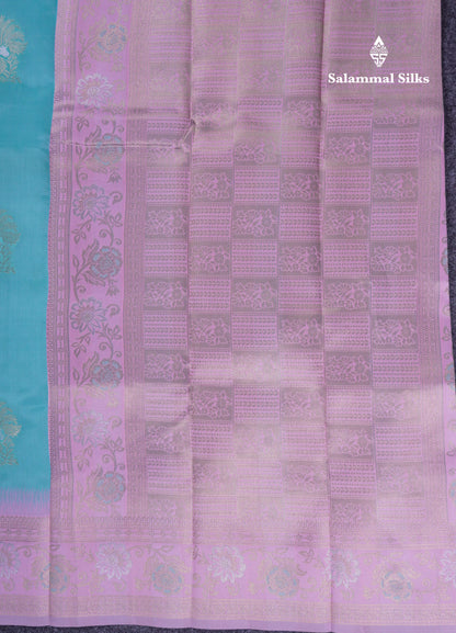 Beautiful Sapphire Blue Semi Silk Saree With Contrast Manthulir Green Fancy Border