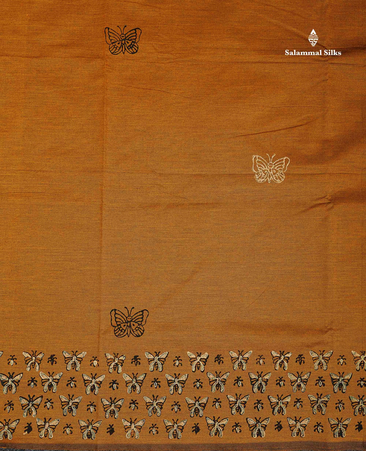 South Cotton Saree - Mustard Yellow Printed Saree With Contrast Cream White Blouse
