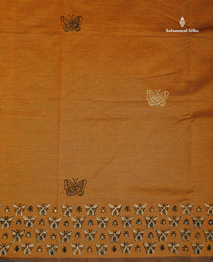 South Cotton Saree - Mustard Yellow Printed Saree With Contrast Cream White Blouse