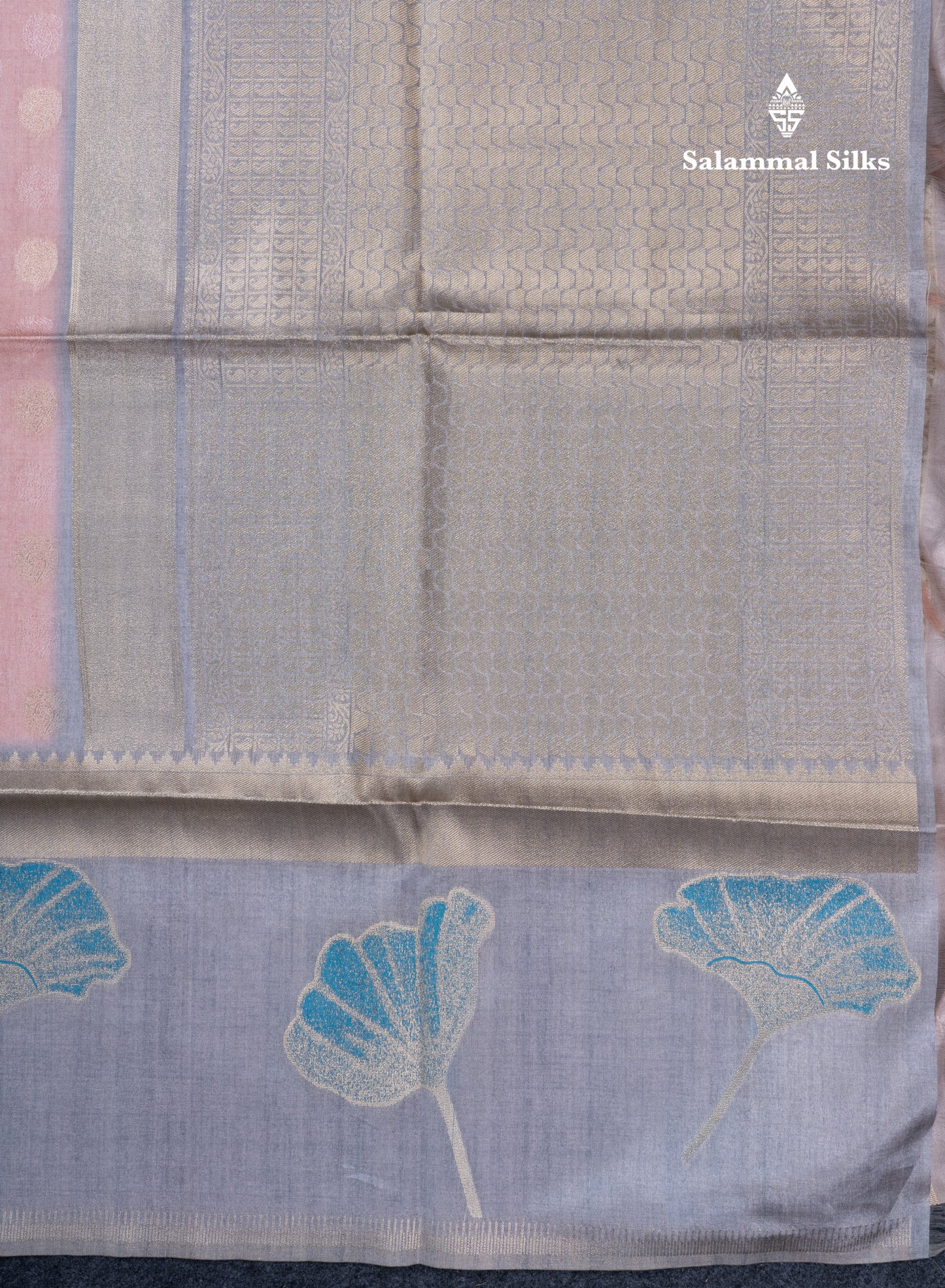 Peach Semi Tussar Fancy Saree With Contrast Light Grey Fancy Border
