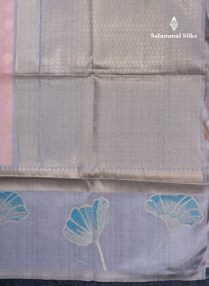 Peach Semi Tussar Fancy Saree With Contrast Light Grey Fancy Border