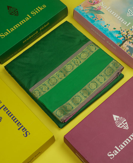 10 Yards Art Silk Saree Green with Traditional Rettapet Border