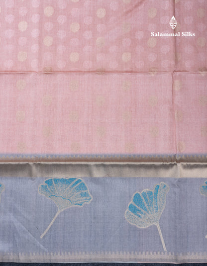 Peach Semi Tussar Fancy Saree With Contrast Light Grey Fancy Border
