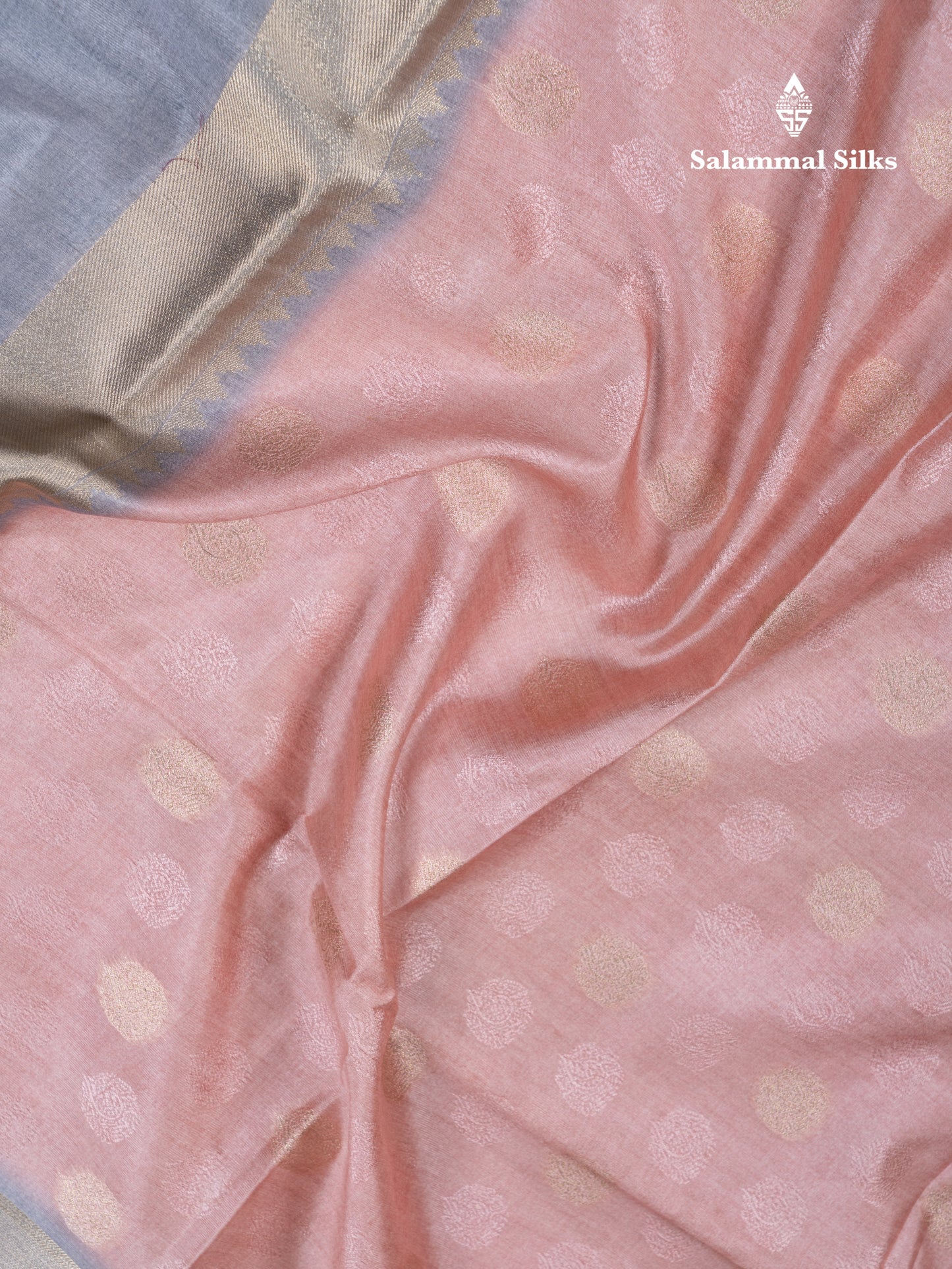Peach Semi Tussar Fancy Saree With Contrast Light Grey Fancy Border